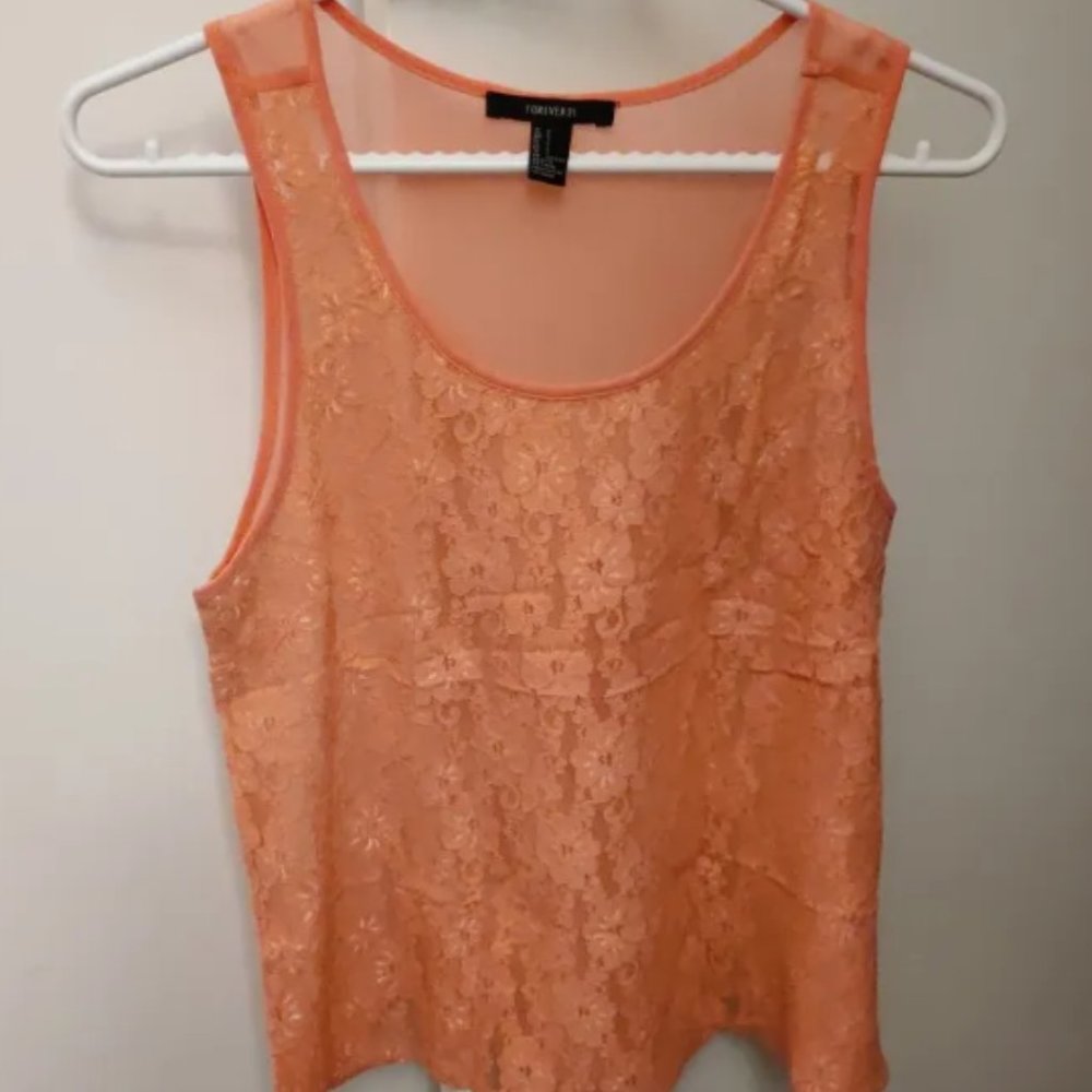 Forever 21 Peach Pink Lace Sleeves Top S